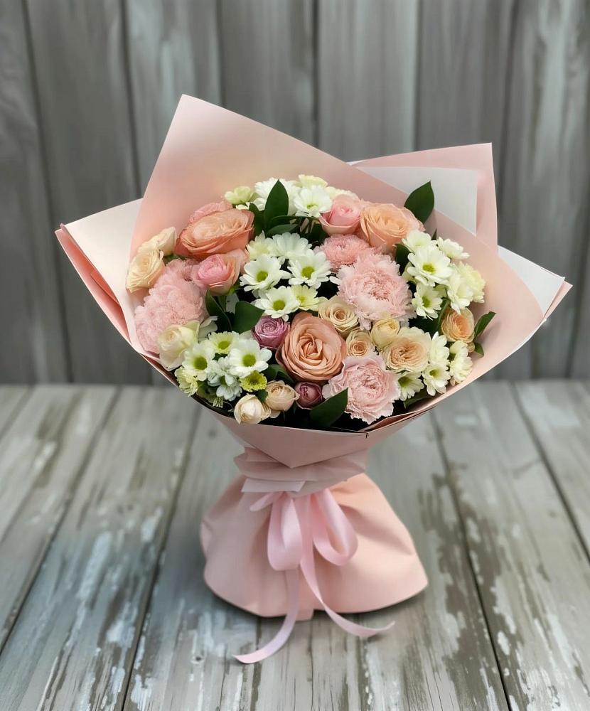 Букет цветов из: Гвоздики, Розы и Хризантемы в Луховке