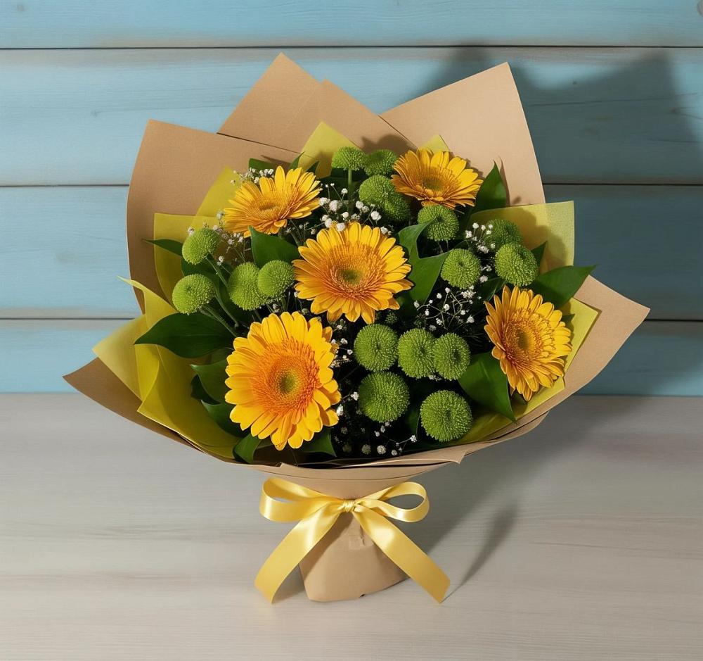 Букет цветов из: Герберы и Хризантемы в Луховке