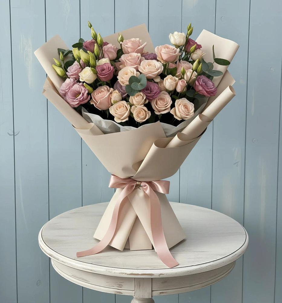 Букет цветов из: Розы и Лизиантусы в Луховке