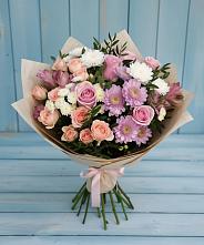 Букет цветов из:  Хризантемы, Розы и Альстромерии в Луховке