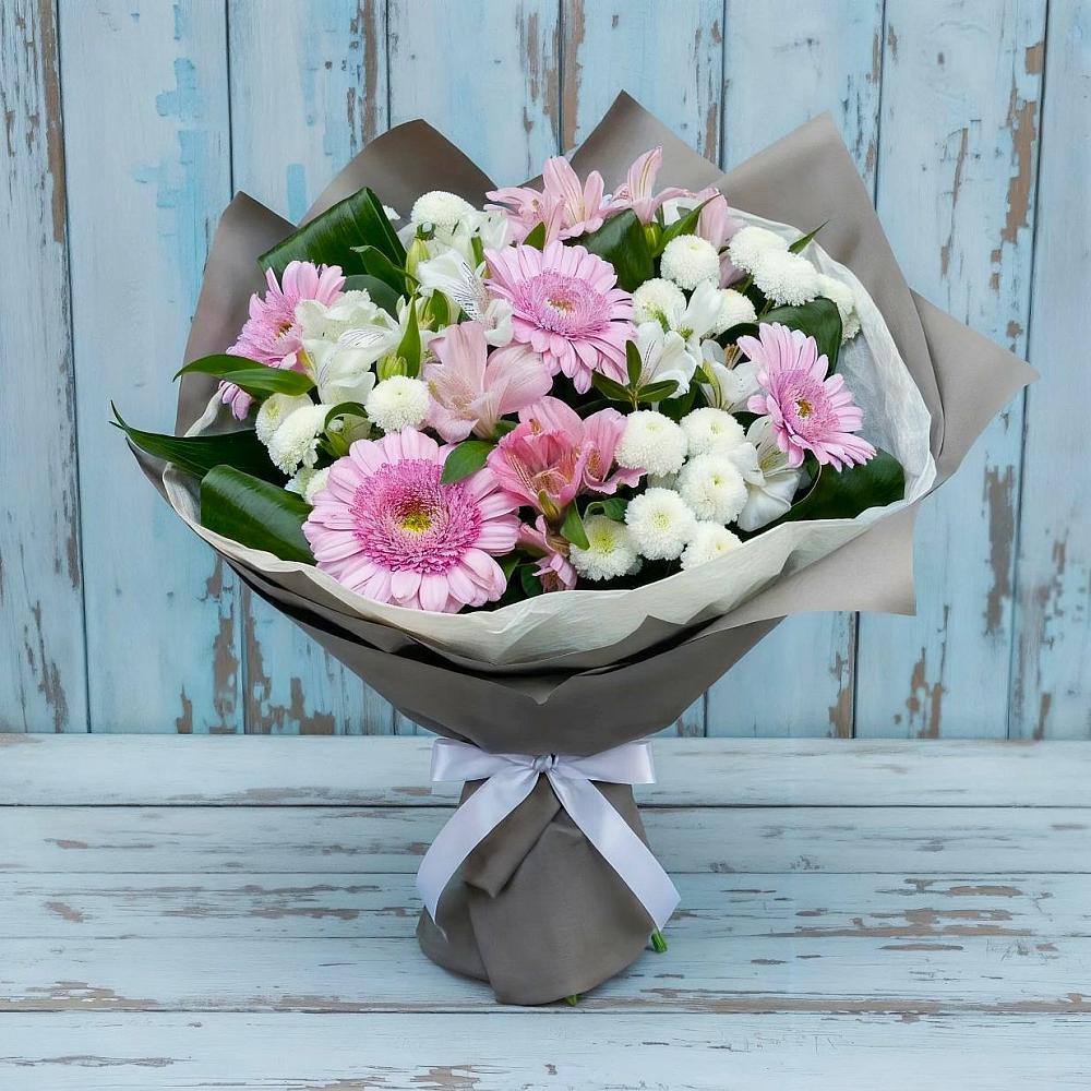 Букет цветов из: Герберы, Альстромерии и Хризантемы в Луховке